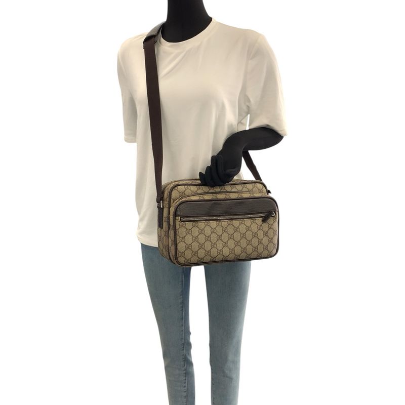 Gucci GG Plus Beige Dark Brown Silver Supreme Canvas Leather