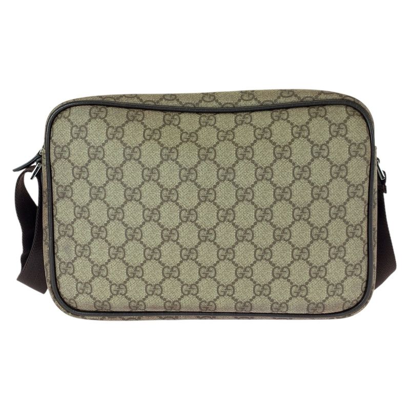 Gucci GG Plus Beige Dark Brown Silver Supreme Canvas Leather