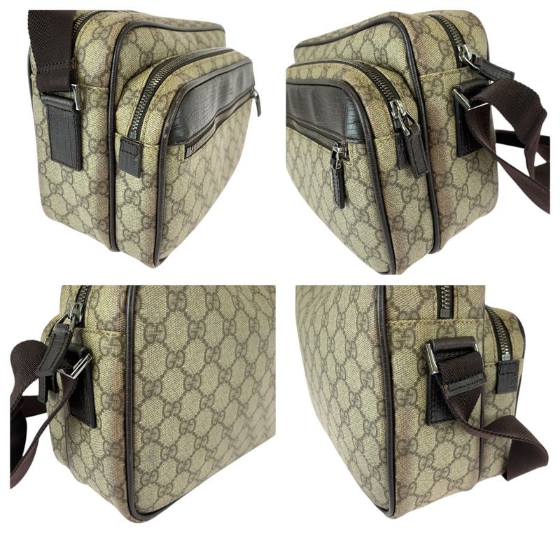 Gucci GG Plus Beige Dark Brown Silver Supreme Canvas Leather
