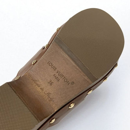 Louis Vuitton Cottage Line Sandals Shoes Leather Brown Gold Logo Studs Sabot
