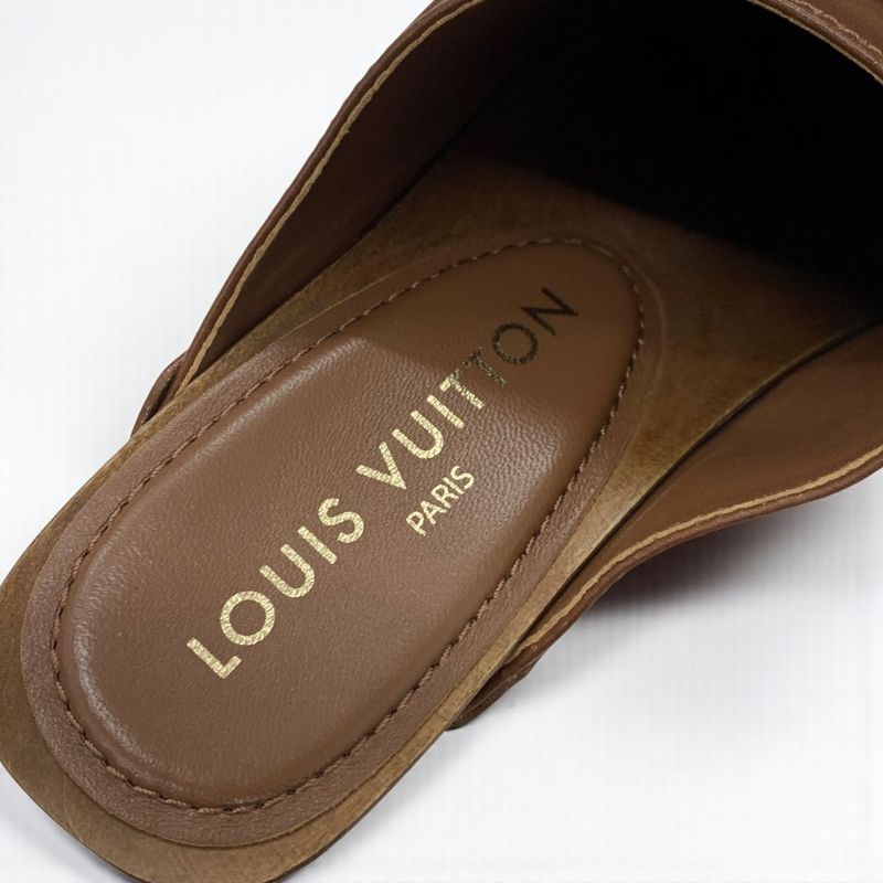 Louis Vuitton Cottage Line Sandals Shoes Leather Brown Gold Logo Studs Sabot