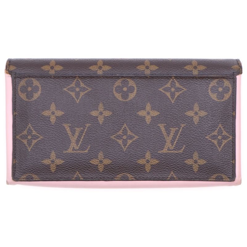 Louis Vuitton Monogram Portefeuille Floral Wallet Card Case Brown Pink