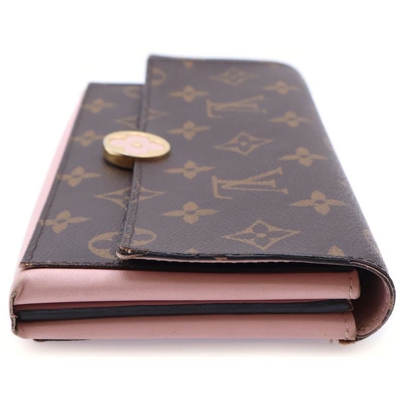 Louis Vuitton Monogram Portefeuille Floral Wallet Card Case Brown Pink