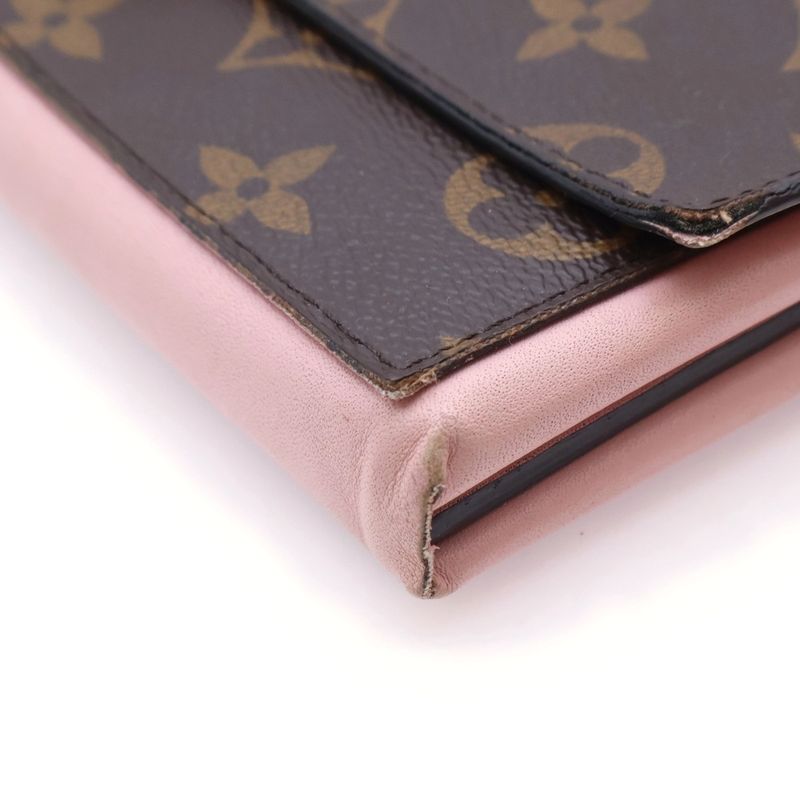 Louis Vuitton Monogram Portefeuille Floral Wallet Card Case Brown Pink