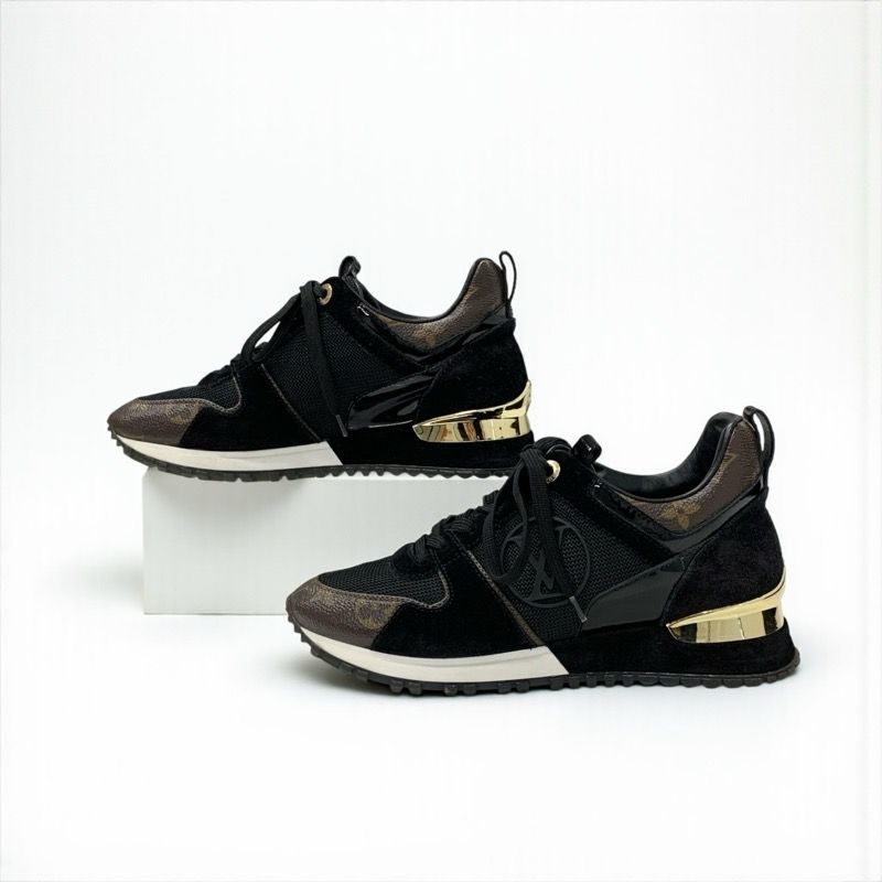 Louis Vuitton Run Away Line Monogram Sneakers Shoes Leather Patent Black