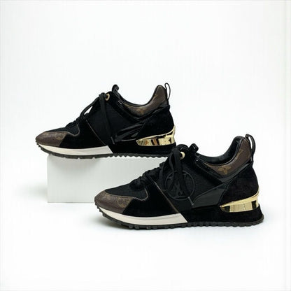 Louis Vuitton Run Away Line Monogram Sneakers Shoes Leather Patent Black