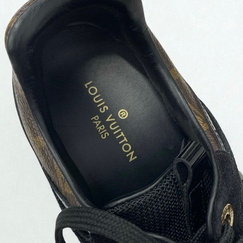 Louis Vuitton Run Away Line Monogram Sneakers Shoes Leather Patent Black