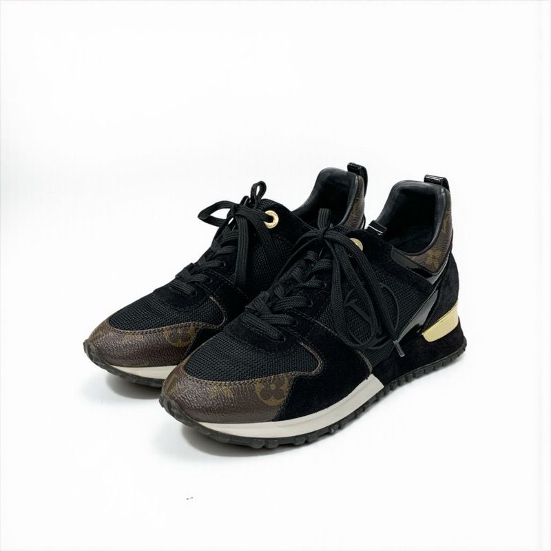 Louis Vuitton Run Away Line Monogram Sneakers Shoes Leather Patent Black