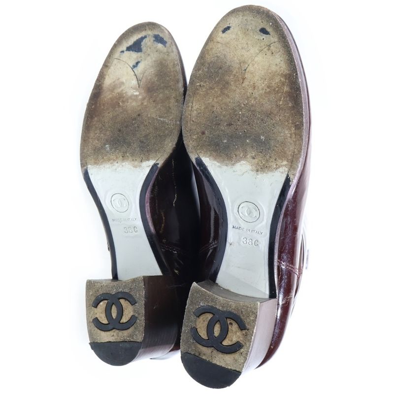 Chanel CC Logo Patent Long Boots Brown