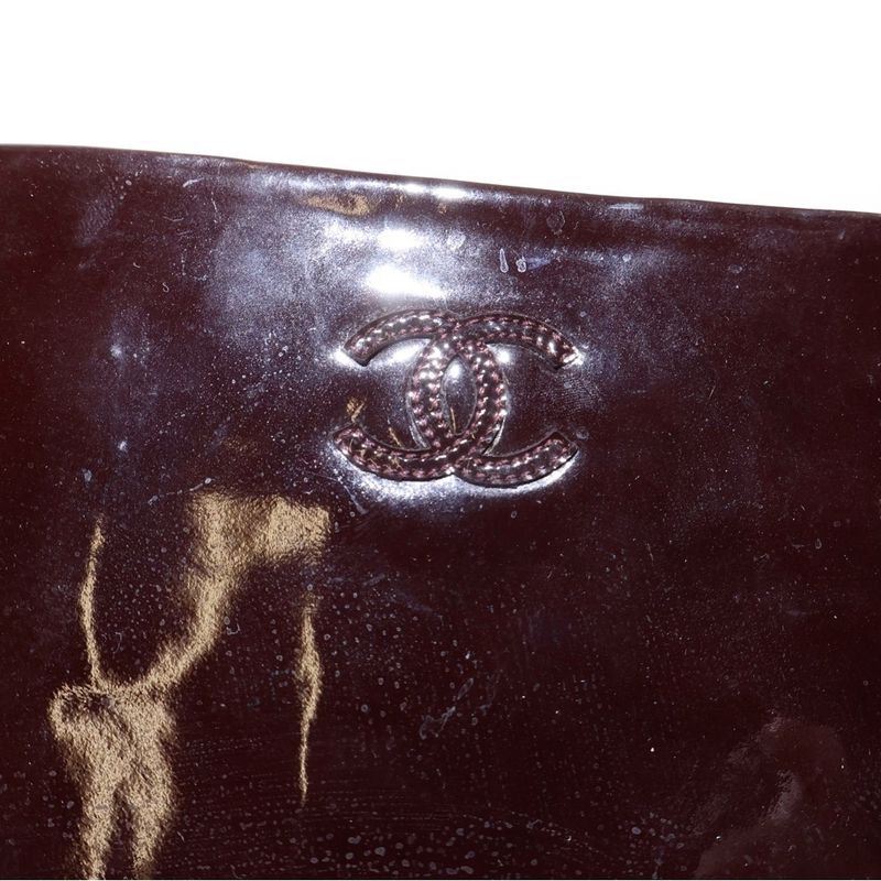 Chanel CC Logo Patent Long Boots Brown