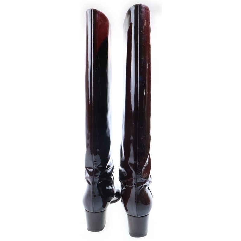 Chanel CC Logo Patent Long Boots Brown