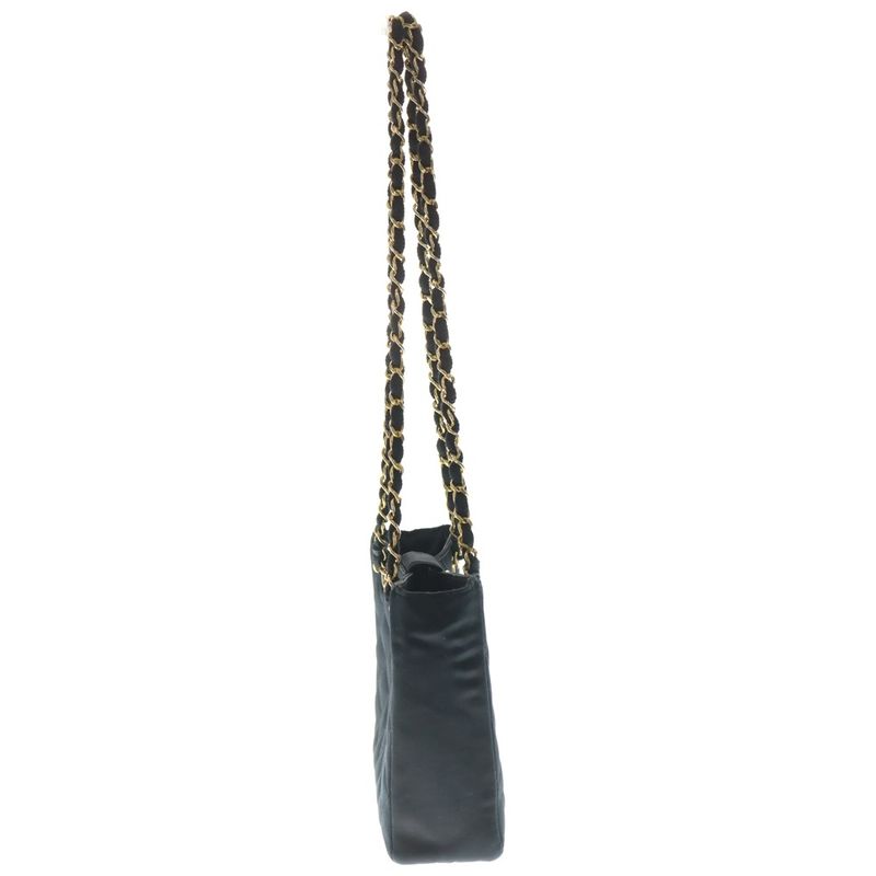 Chanel Quilted CC Logo Rhinestone Satin Chain Tote Black Gold