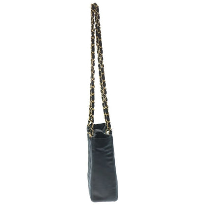 Chanel Quilted CC Logo Rhinestone Satin Chain Tote Black Gold