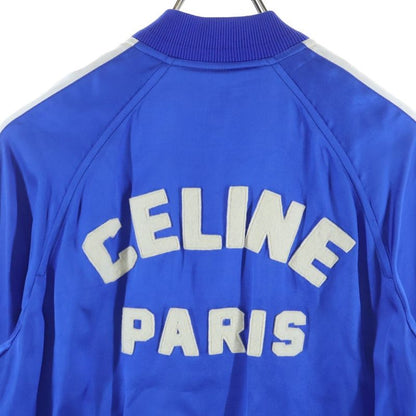 Celine Embroidered Teddy Logo Embroidery Satin Jacket Blue