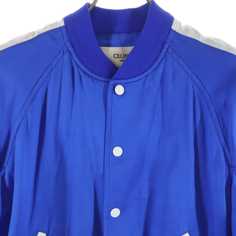 Celine Embroidered Teddy Logo Embroidery Satin Jacket Blue