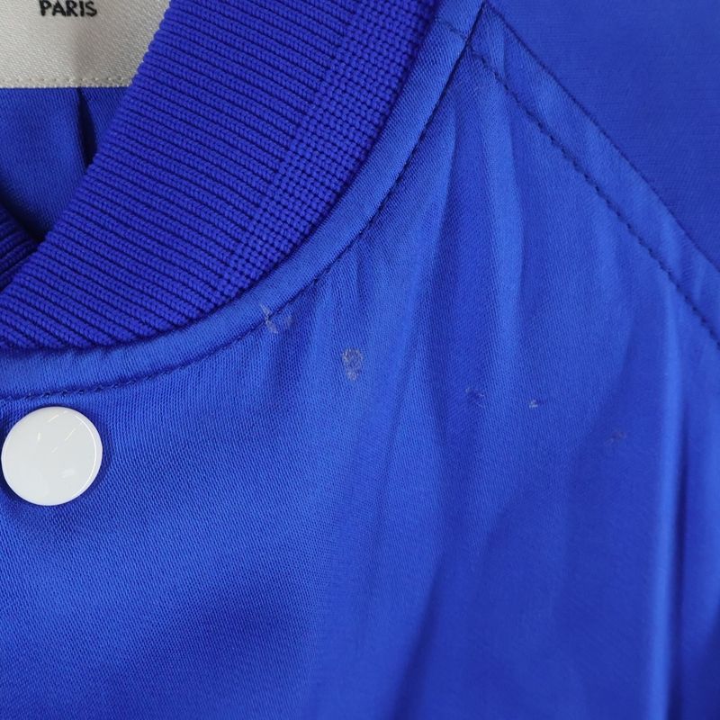 Celine Embroidered Teddy Logo Embroidery Satin Jacket Blue