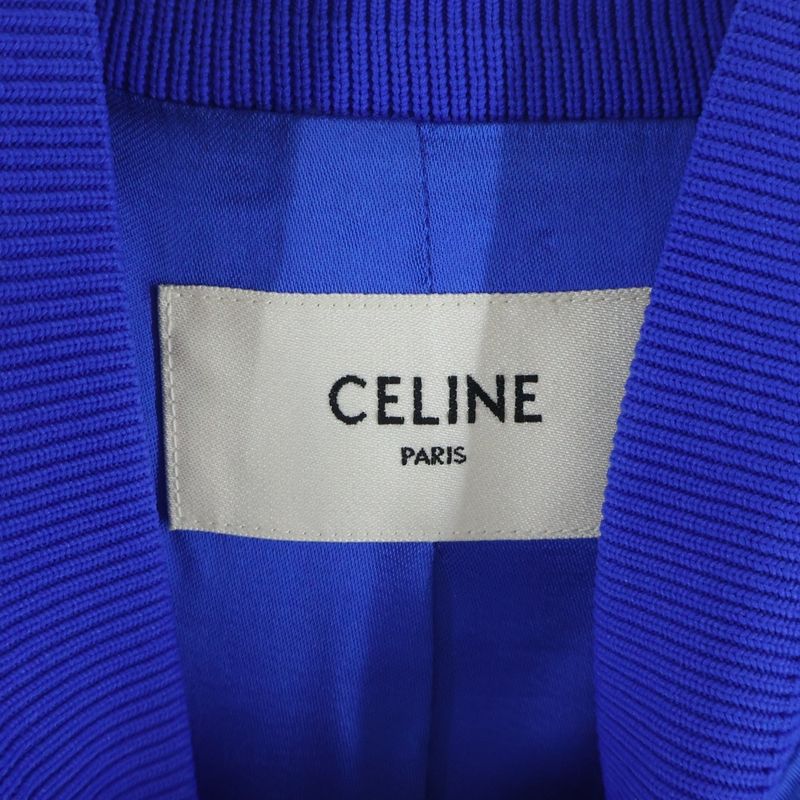 Celine Embroidered Teddy Logo Embroidery Satin Jacket Blue