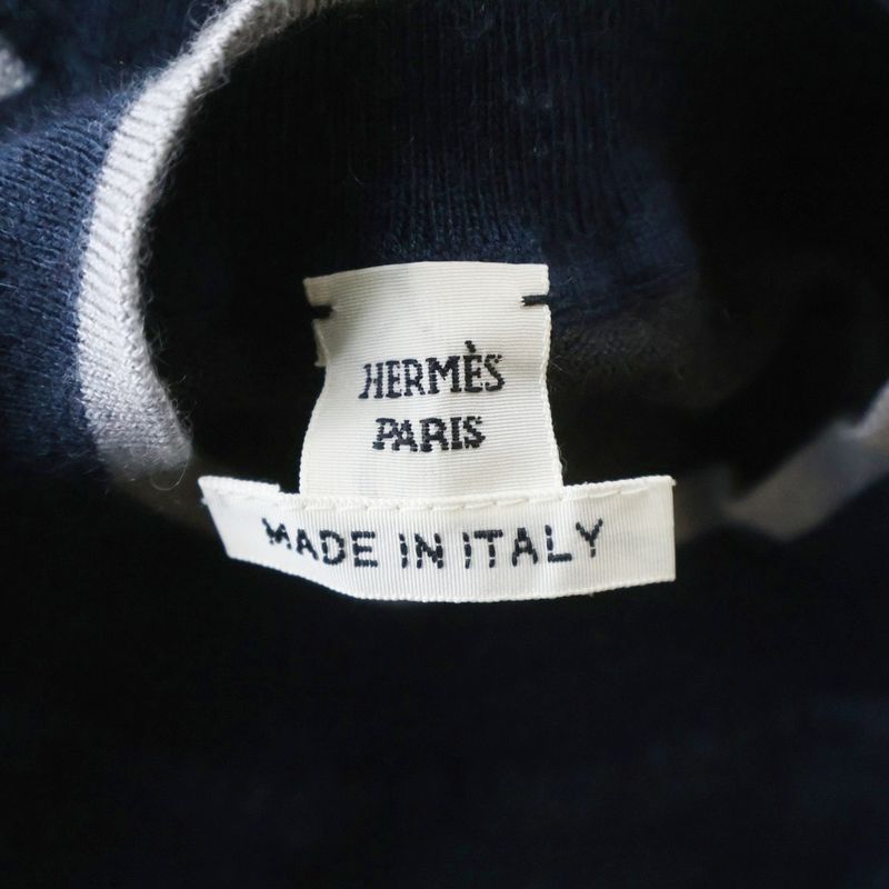 Hermes Miyanobu Harness Crew Neck Short Sleeve Knit Cashmere Navy