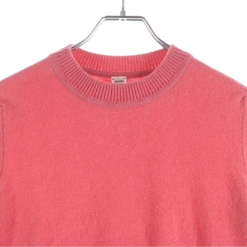 Hermes Crew Neck Short Sleeve Knit Cashmere Pink