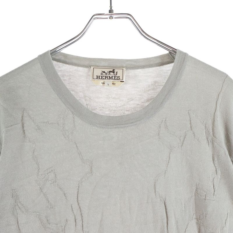 Hermes Horse Pattern Long Sleeve Knit Gray