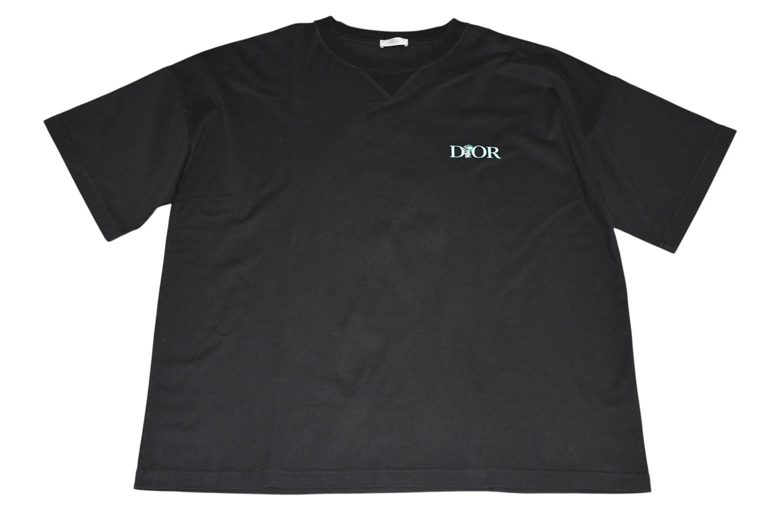 Dior Jardin Short Sleeve T-Shirt Logo Embroidery Cotton Black Turquoise Blue XXL