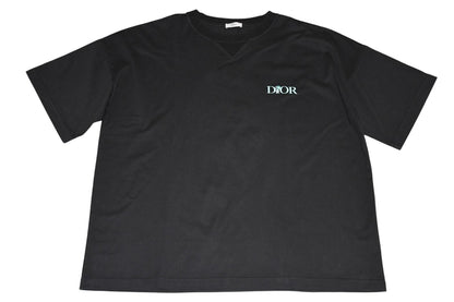 Dior Jardin Short Sleeve T-Shirt Logo Embroidery Cotton Black Turquoise Blue XXL