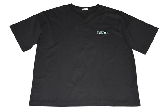 Dior Jardin Short Sleeve T-Shirt Logo Embroidery Cotton Black Turquoise Blue XXL