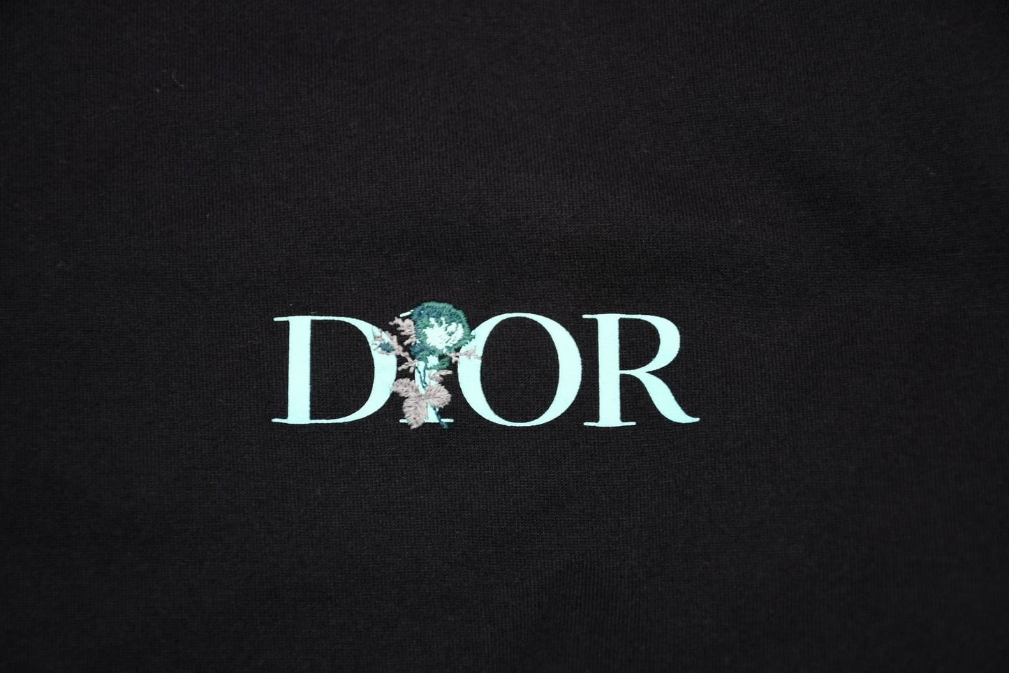 Dior Jardin Short Sleeve T-Shirt Logo Embroidery Cotton Black Turquoise Blue XXL — view 5