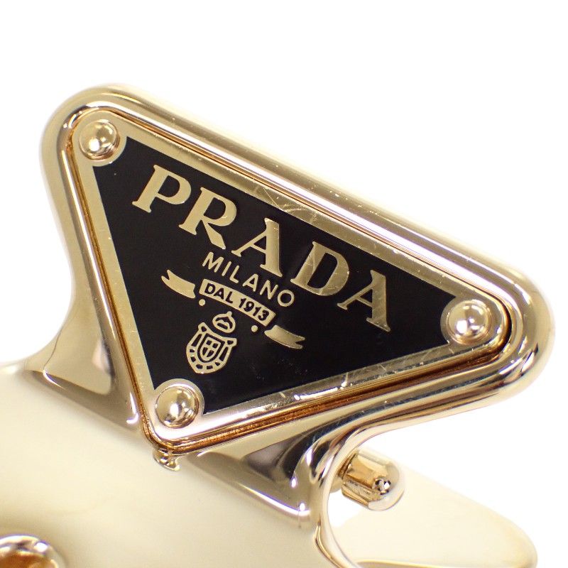Prada Hair Clip Metal Gold Black Triangle Logo