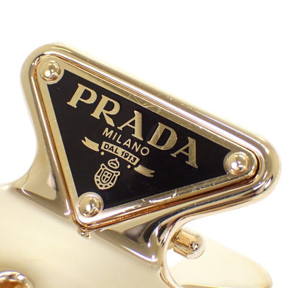 Prada Hair Clip Metal Gold Black Triangle Logo