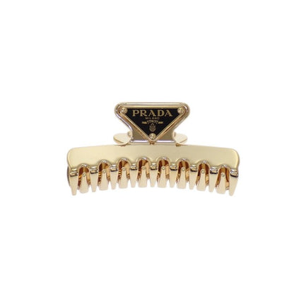 Prada Hair Clip Metal Gold Black Triangle Logo