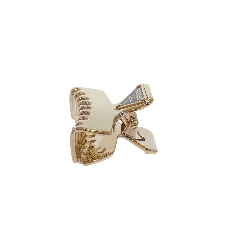 Prada Hair Clip Metal Gold Black Triangle Logo