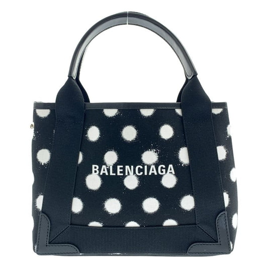Balenciaga Cabas XS Canvas Dot Print Handbag Black White