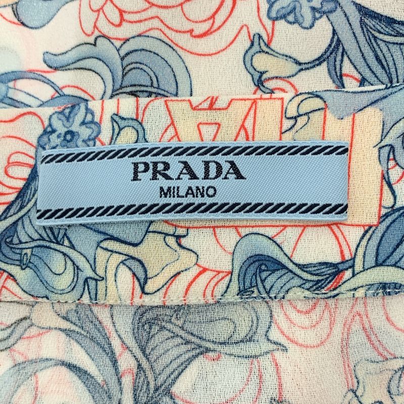 Prada Pleated Contrast All Over Pattern Long Skirt White