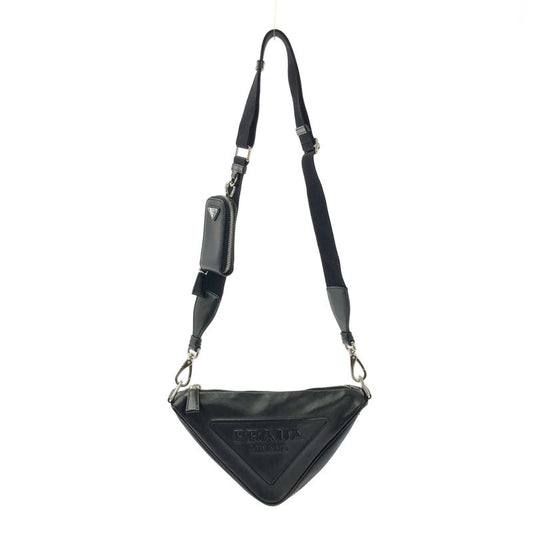 Prada Grace Lux Triangle Leather Embossed Logo Shoulder Bag Black