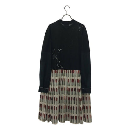 Prada Triangle Logo Patch Lip Print Contrast Dress S White