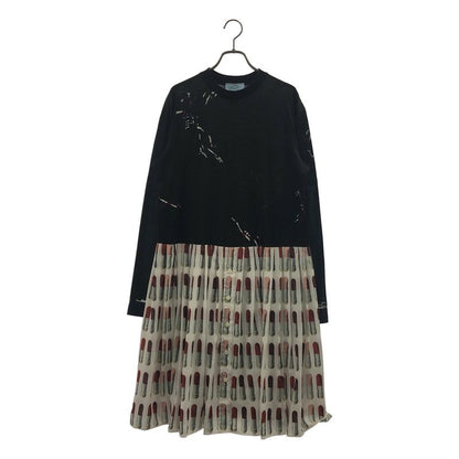 Prada Triangle Logo Patch Lip Print Contrast Dress S White