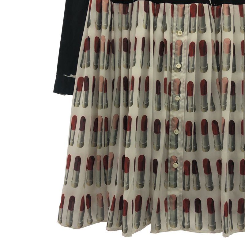 Prada Triangle Logo Patch Lip Print Contrast Dress S White