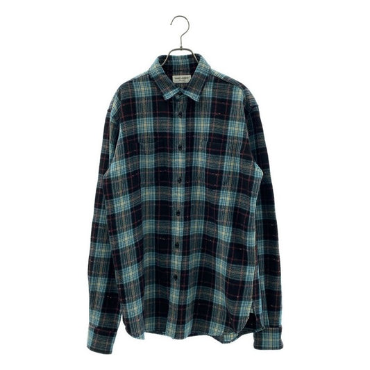 Saint Laurent Checked Over Silhouette Shirt 39 Blue Black