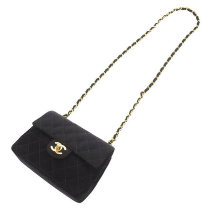 Chanel Mini Quilted Satin Gold Black Shoulder Bag
