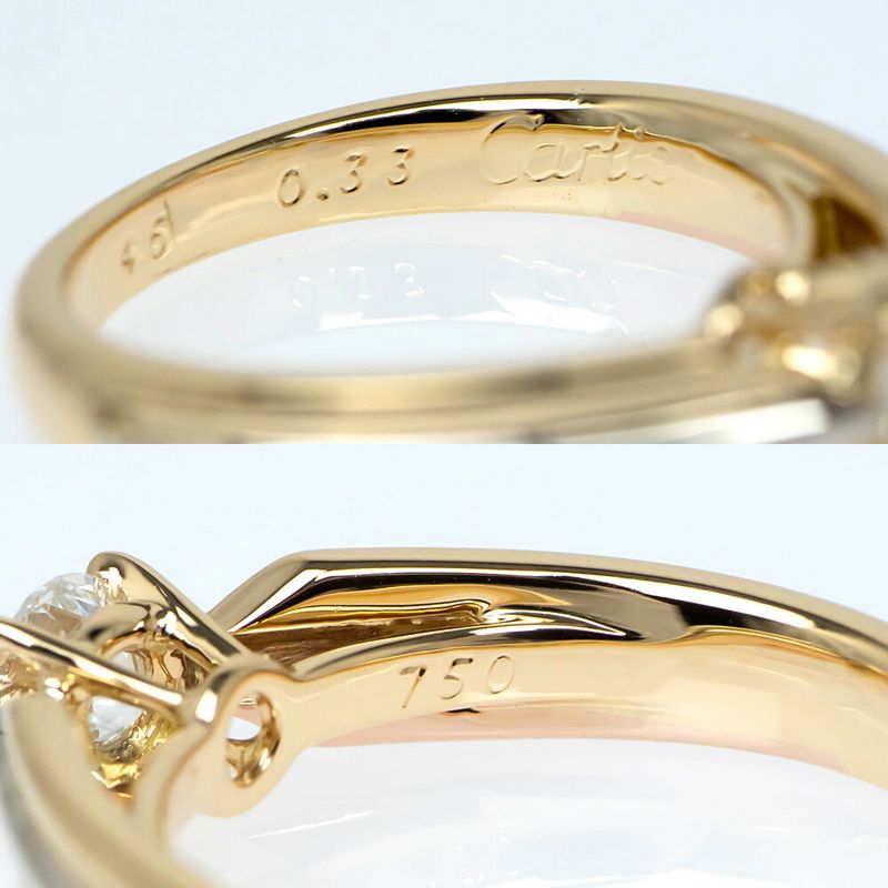 Cartier Trinity Solitaire Ring Diamond WG PG 18K Three