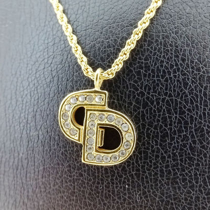 Dior Necklace Rhinestone Logo Gold