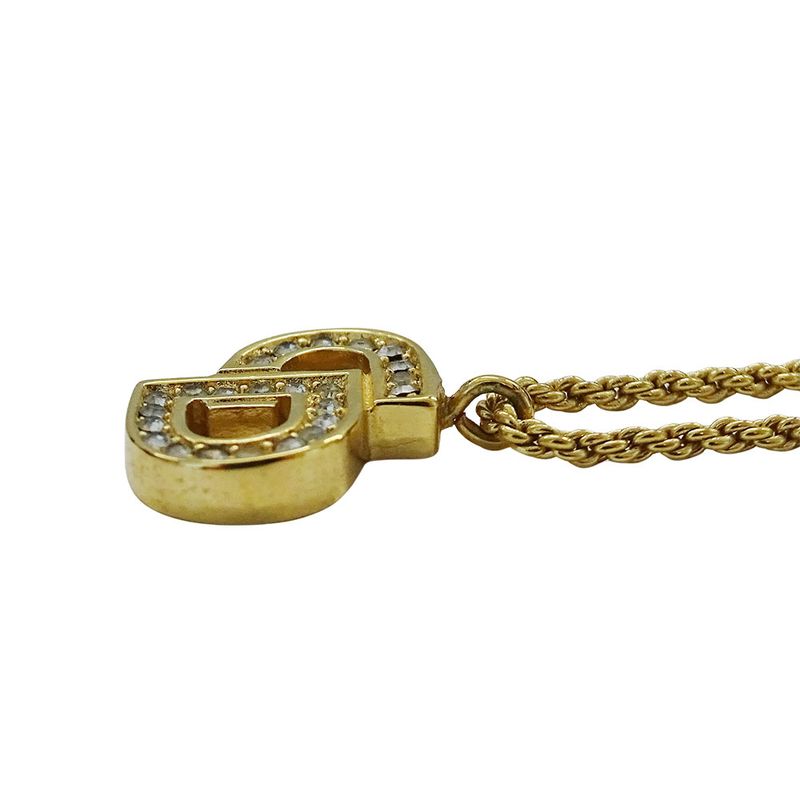 Dior Necklace Rhinestone Logo Gold