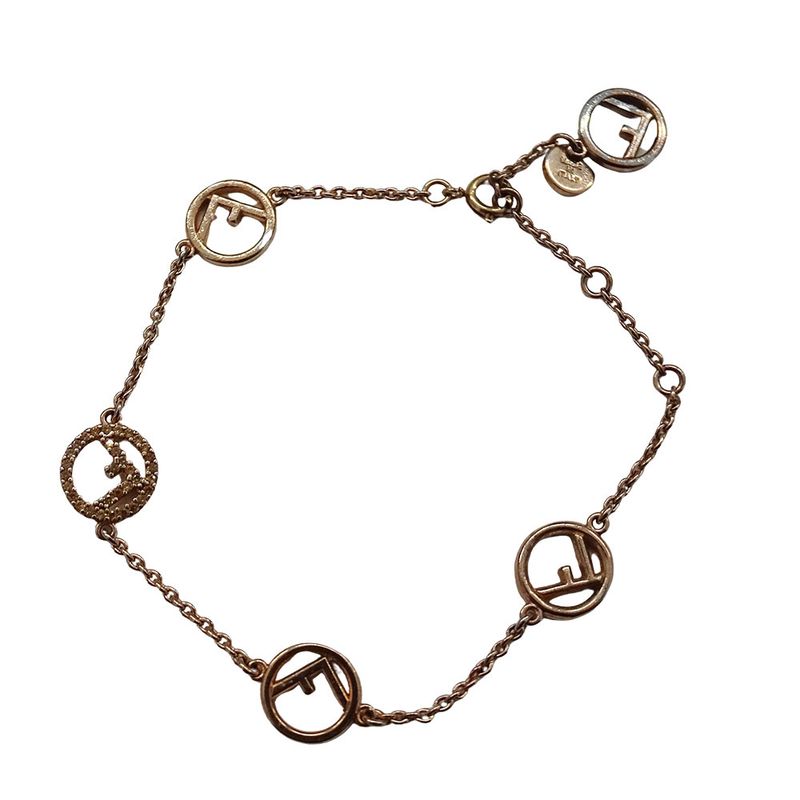 Fendi Bracelet Pink Gold FF Logo with Stone