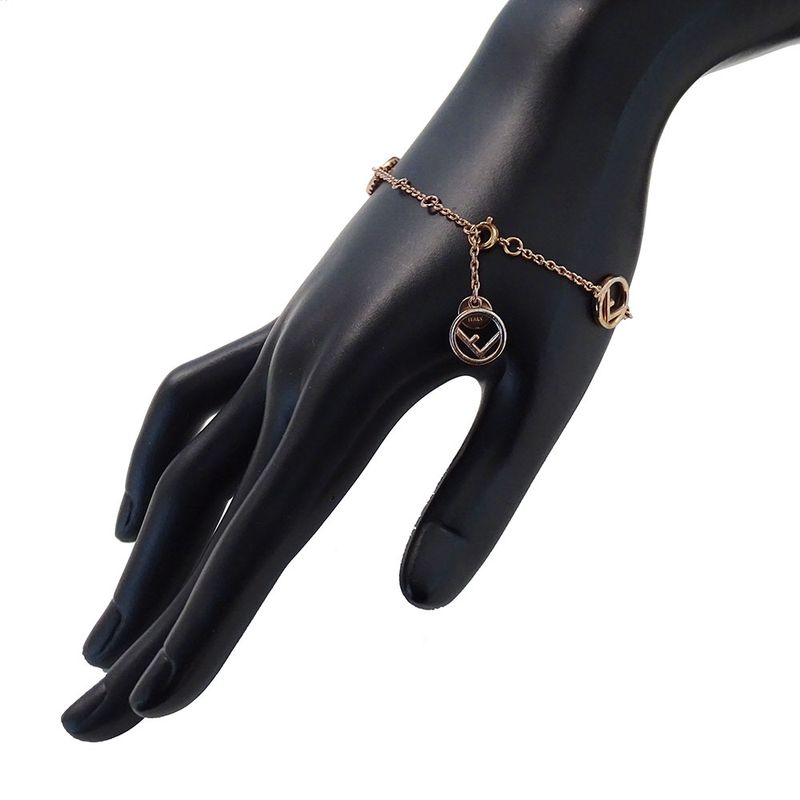 Fendi Bracelet Pink Gold FF Logo with Stone