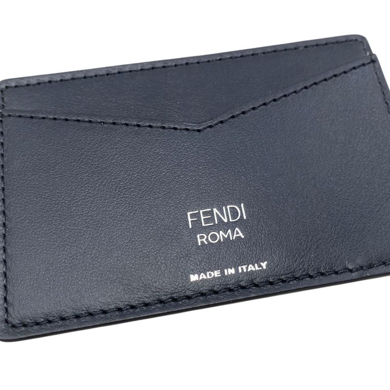 Fendi Card Case Leather Zucca Pattern FF Logo Brown Black