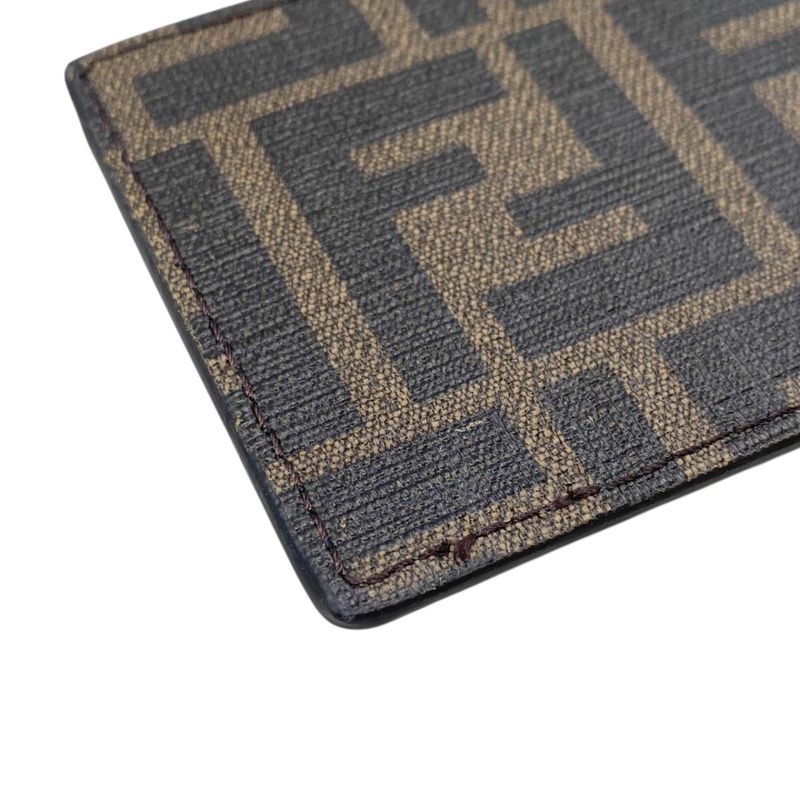 Fendi Card Case Leather Zucca Pattern FF Logo Brown Black