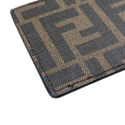 Fendi Card Case Leather Zucca Pattern FF Logo Brown Black