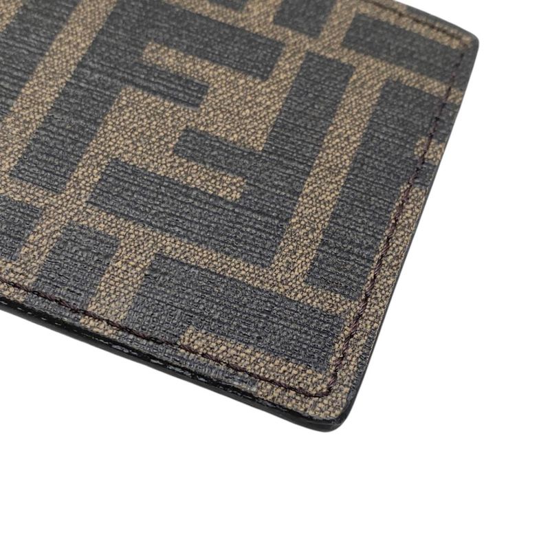 Fendi Card Case Leather Zucca Pattern FF Logo Brown Black