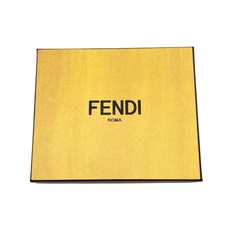 Fendi Card Case Leather Zucca Pattern FF Logo Brown Black
